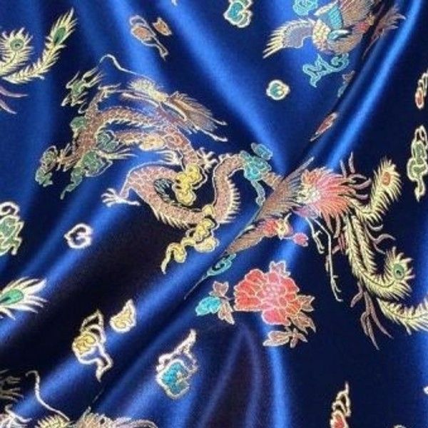 Navy Dragon Chinese Brocade 