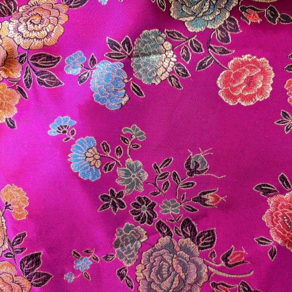 Cerise Floral Chinese Brocade 