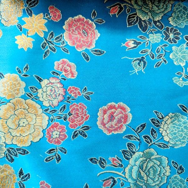 Turquoise Floral Chinese Brocade 