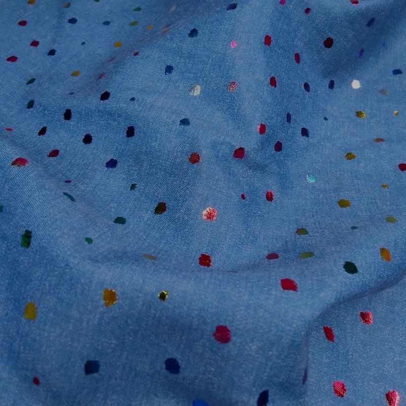 Printed Light Weight Denim - Dots Blue