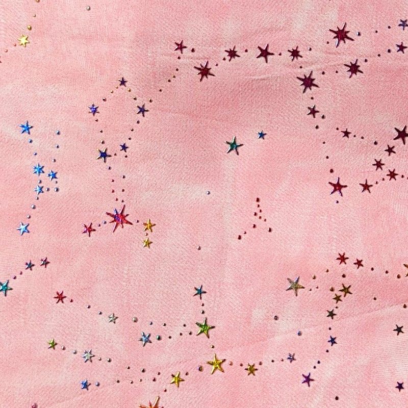 Printed Light Weight Denim - Embossed Stars Pink 