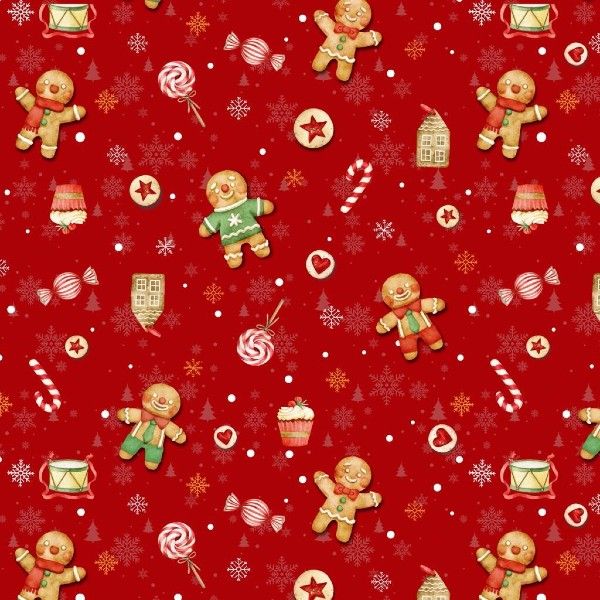 Red Gingerbread Oilcloth Table Covering 20 Metre Roll