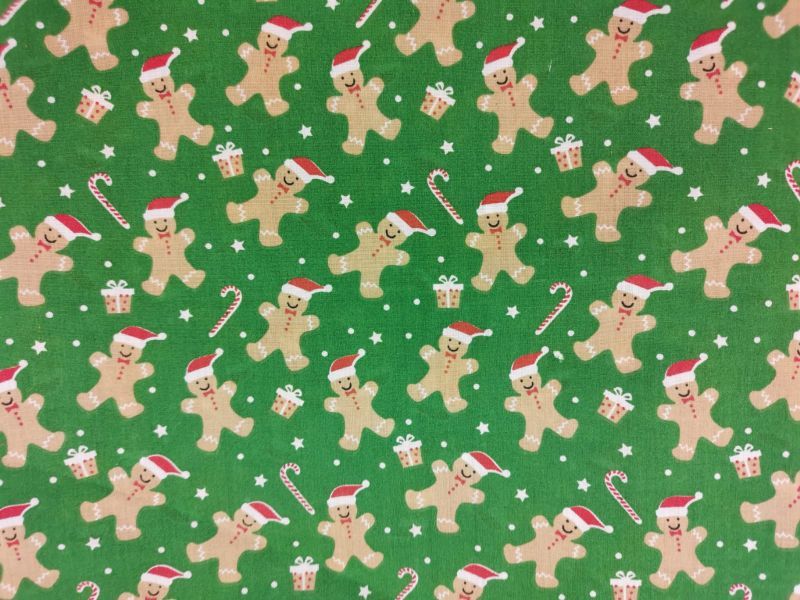 Christmas PolyCotton Prints - GingerBread Green