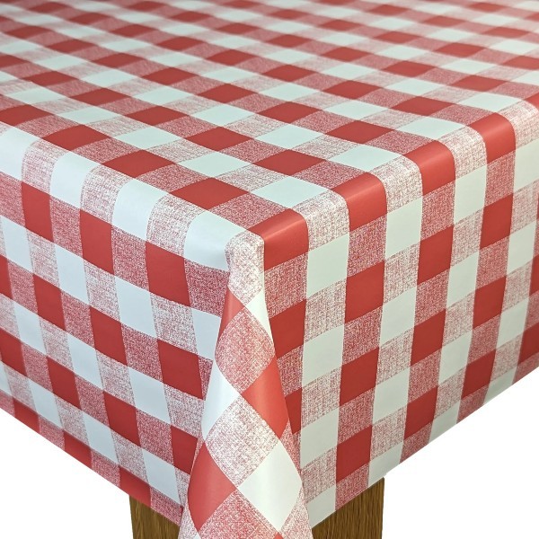 Red Gingham Oilcloth Table Covering (25 Metre